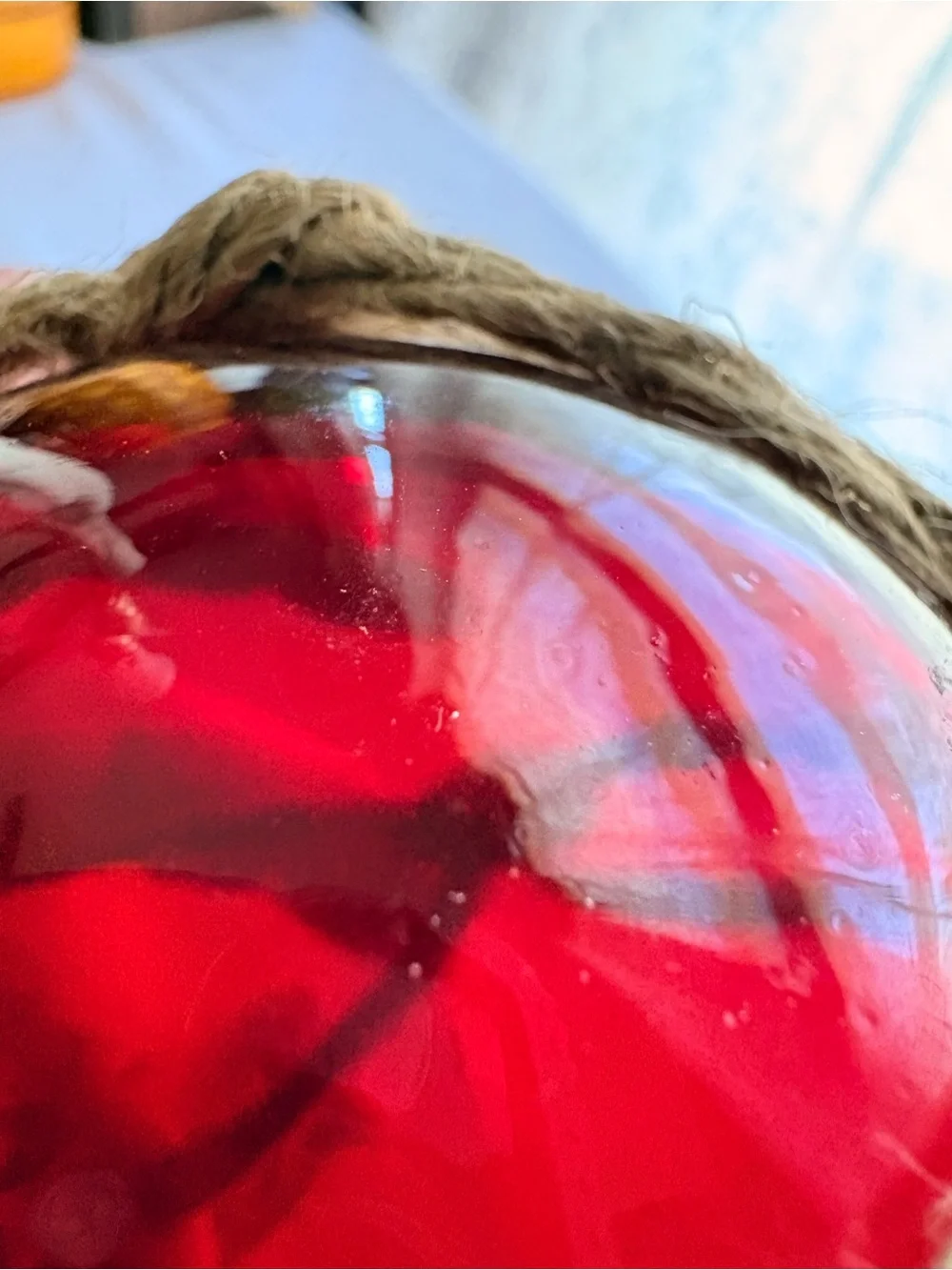 Red Blown Glass Float Ball Tiki Fish Float Jute Irregular Shape Bubbles Pontil 1
